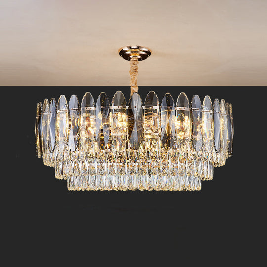 Minimalist Artistic Tiered Chandelier With Clear K9 Crystal And Gold Pendant Light