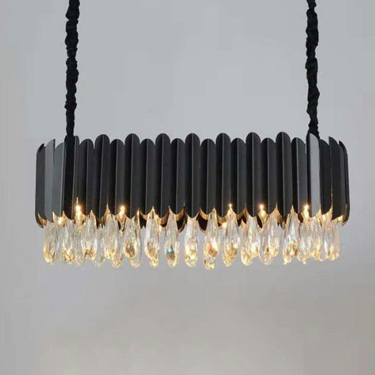 Oval Crystal Drip Pendant Chandelier - Simplicity Light Fixture For Living Rooms Black / Small