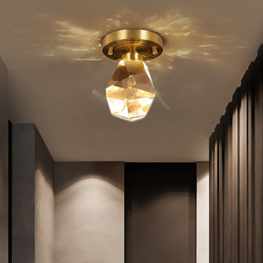 Gold Gem - Shaped Led Crystal Flush Mount Ceiling Light