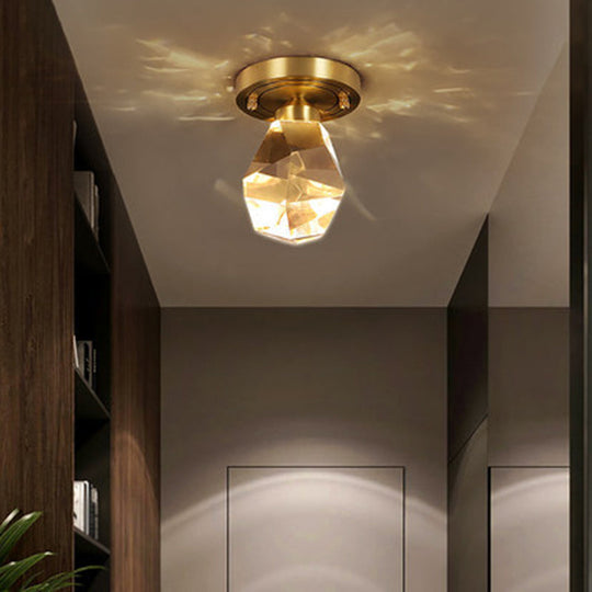 Gold Gem - Shaped Led Crystal Flush Mount Ceiling Light
