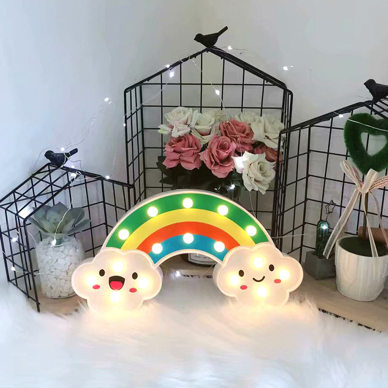 Childrens White Led Wall Lamp - Rainbow Plastic Battery-Operated Table Lighting Ideas / Battery B