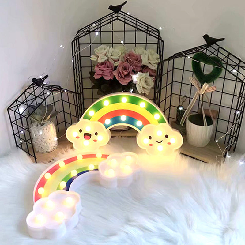 Childrens White Led Wall Lamp - Rainbow Plastic Battery-Operated Table Lighting Ideas