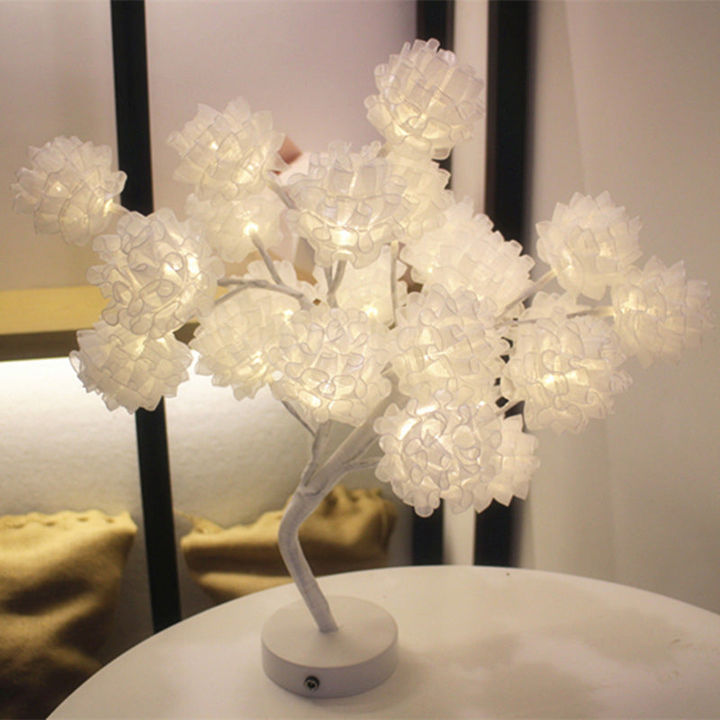 Girls Floral Usb Nightstand Lamp - Elegant Tulle Decor And Led Lighting White / Rechargeable