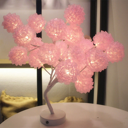 Girls Floral Usb Nightstand Lamp - Elegant Tulle Decor And Led Lighting Pink / Rechargeable
