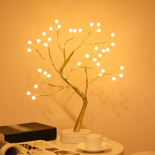 Led Tree Branch Nightstand Lamp For Girls Bedroom - Decorative Plastic Table Light Gold / Battery
