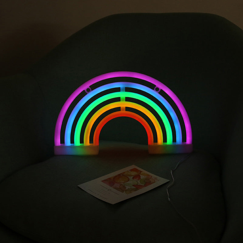 Minimalist White Rainbow Led Table Light With Usb Charging - Rubber Neon Wall Lighting