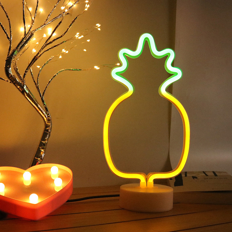 Neon Cartoon Shape Night Light - Plastic Bedroom Led Table Lamp In White / Battery B