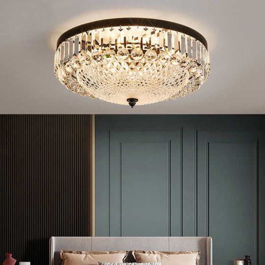 Modern Black Cut - Crystal Flush Mount Lamp For Bedroom Ceiling Lighting / Clear