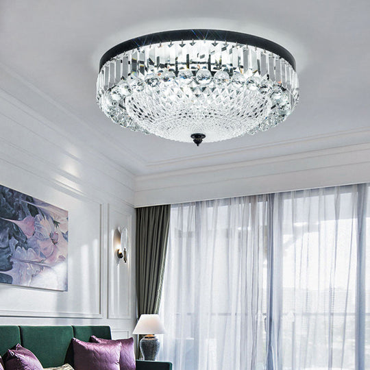 Modern Black Cut - Crystal Flush Mount Lamp For Bedroom Ceiling Lighting