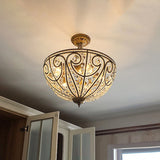 Rustic Dome Flush Mount Lamp - Gold Finish With Crystal Octagons & 5 Lights