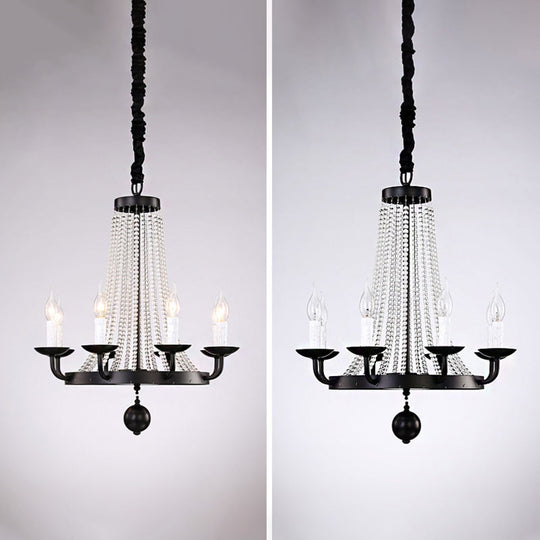 Retro Metal Chandelier Candelabra Ceiling Pendant Light With Crystal Strand - Elegant And Timeless