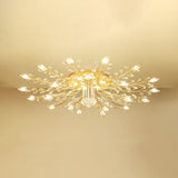 Rustic Crystal Led Ceiling Light Fixture For Hallway - Gold Branches Flush Mount Lamp 27 /
