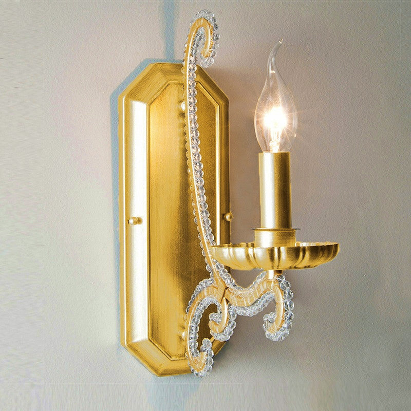 Rustic Metal Wall Mounted Sconce With Crystal Bead Accent - Bedside Candle Light Fixture 1 / Gold