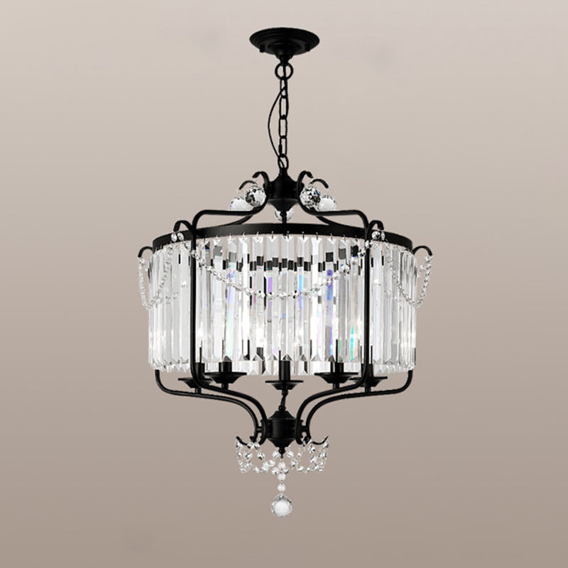Vintage Black Round K9 Crystal Chandelier: Elegant Dining Room Hanging Light Fixture 3 /