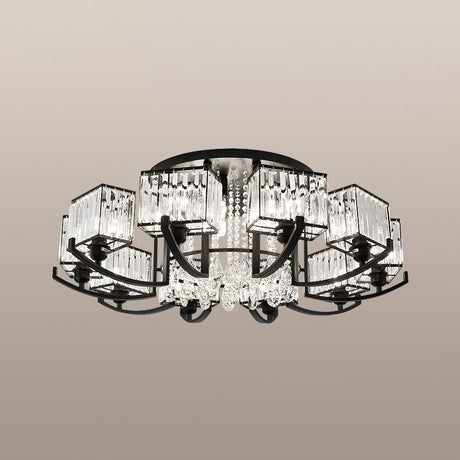 Modern K9 Crystal Semi Flush Mount Ceiling Light: Black Rectangle Fixture For Living Room