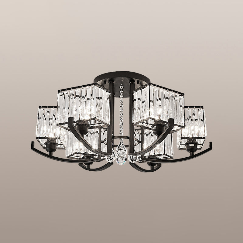 Modern K9 Crystal Semi Flush Mount Ceiling Light: Black Rectangle Fixture For Living Room
