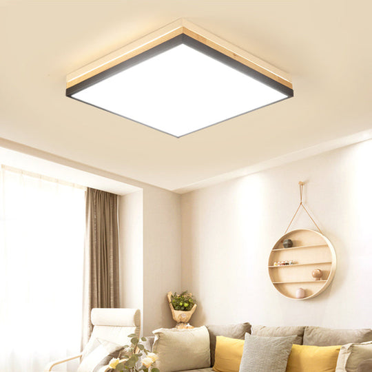 Contemporary Wood Black Led Flush Mount Lamp - Wide Square Design (16’/19.5’/23.5’)
