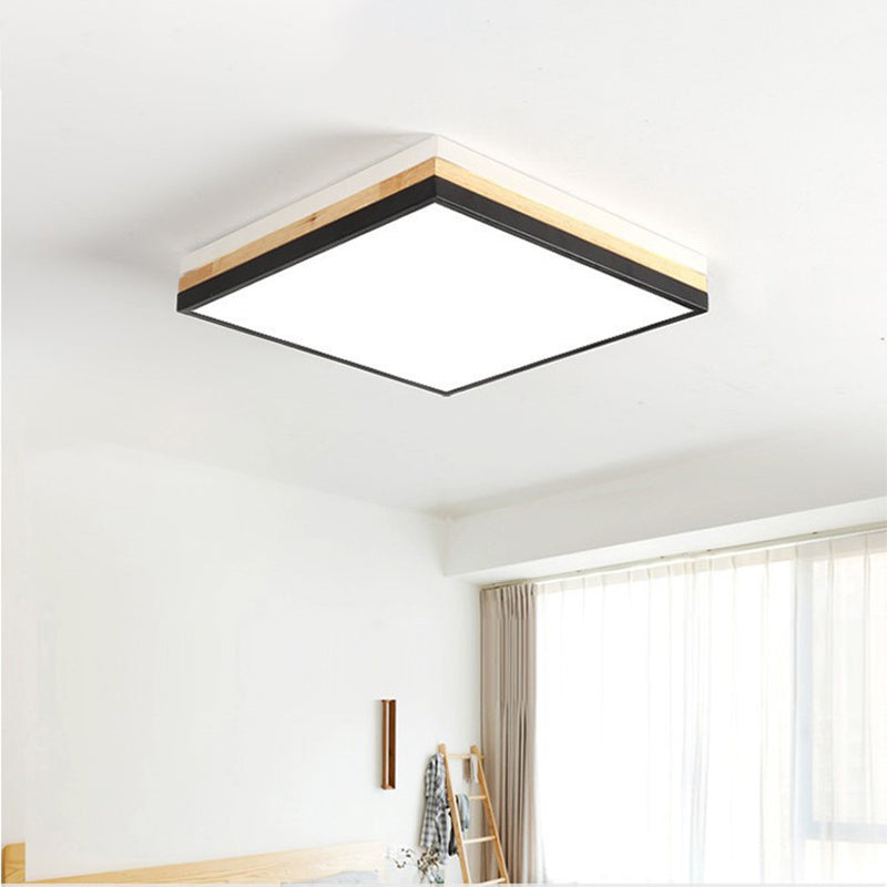 Contemporary Wood Black Led Flush Mount Lamp - Wide Square Design (16’/19.5’/23.5’)