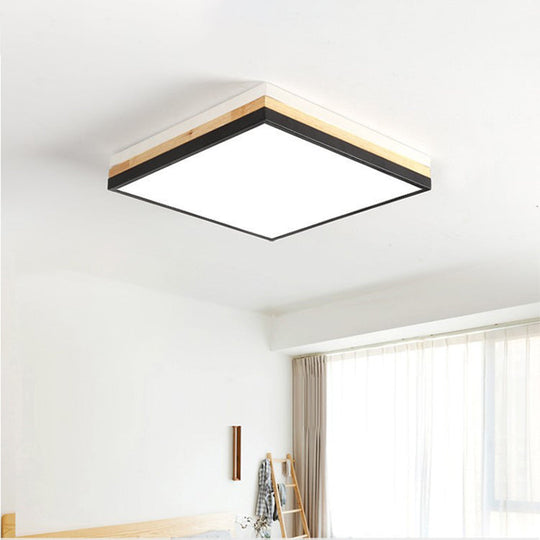 Contemporary Wood Black Led Flush Mount Lamp - Wide Square Design (16’/19.5’/23.5’)
