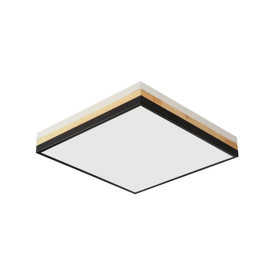 Contemporary Wood Black Led Flush Mount Lamp - Wide Square Design (16’/19.5’/23.5’)