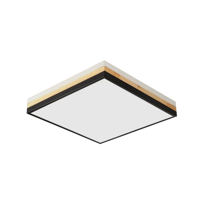 Contemporary Wood Black Led Flush Mount Lamp - Wide Square Design (16/19.5/23.5) White/Warm/Natural
