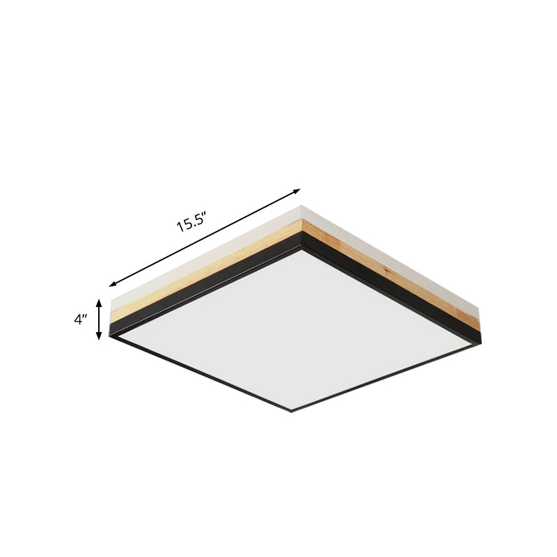 Contemporary Wood Black Led Flush Mount Lamp - Wide Square Design (16/19.5/23.5) White/Warm/Natural