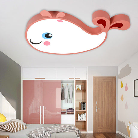 Whale Shaped Kids Led Flush Mount Pendant Light For Bedroom - Blue/Pink Acrylic White