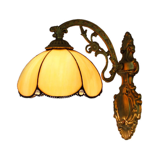 Stained Glass Dome Wall Sconce Light: Vintage Design With 1 Yellow/Blue Mounted Light