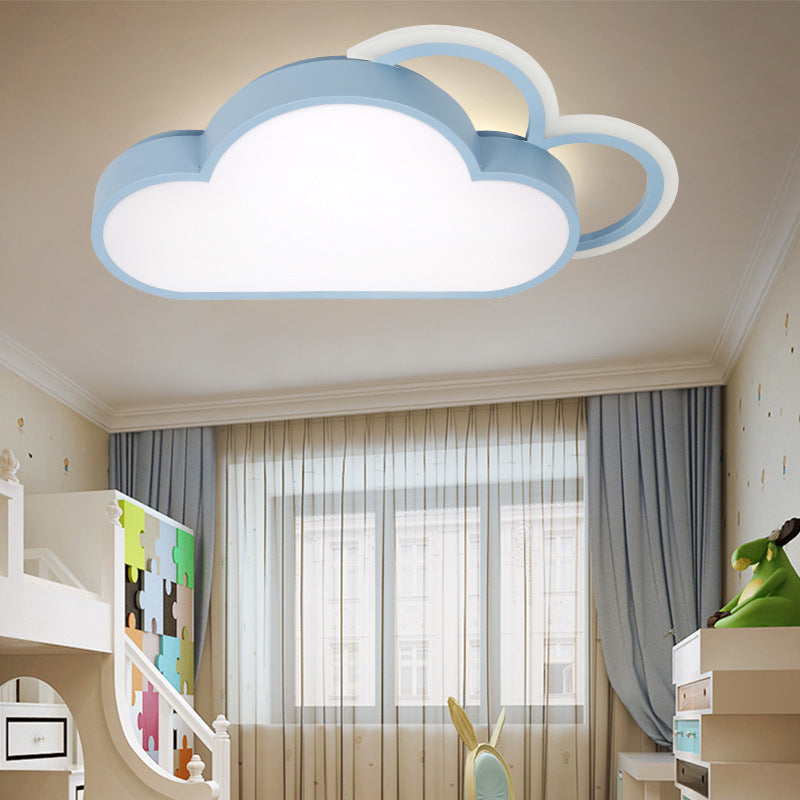 Cartoon Led Cloud Flushmount Lighting: Blue/Pink Stylish Ceiling Fixture In Warm/White Light