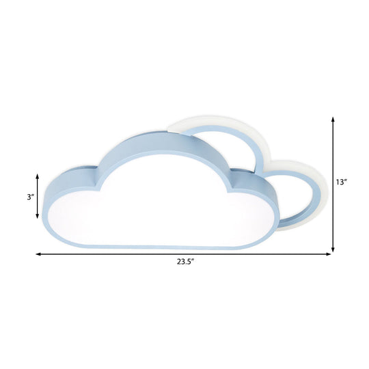 Cartoon Led Cloud Flushmount Lighting: Blue/Pink Stylish Ceiling Fixture In Warm/White Light