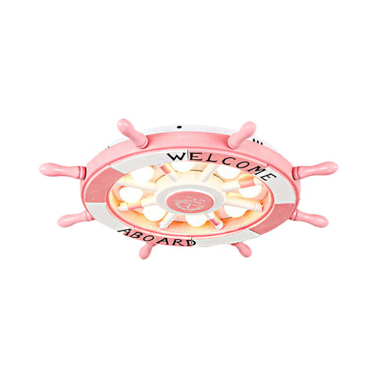 Cartoon Led Ceiling Light: Stylish Pink/White Rudder Design For Bedroom