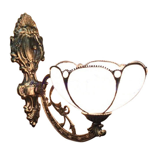 Stained Glass Dome Wall Sconce Light: Vintage Design With 1 Yellow/Blue Mounted Light