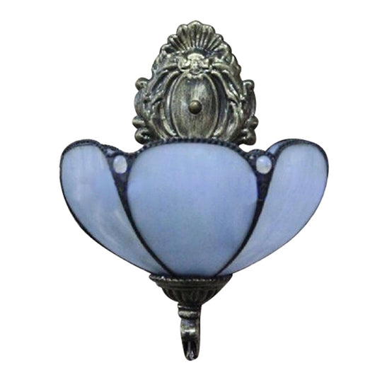 Stained Glass Dome Wall Sconce Light: Vintage Design With 1 Yellow/Blue Mounted Light
