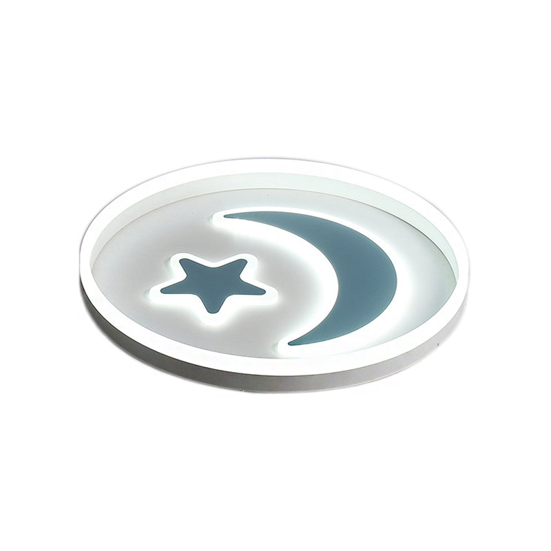 Cartoon Style Round Acrylic Ceiling Mount Led Lamp In Warm/White Light For Bedroom - Black/White