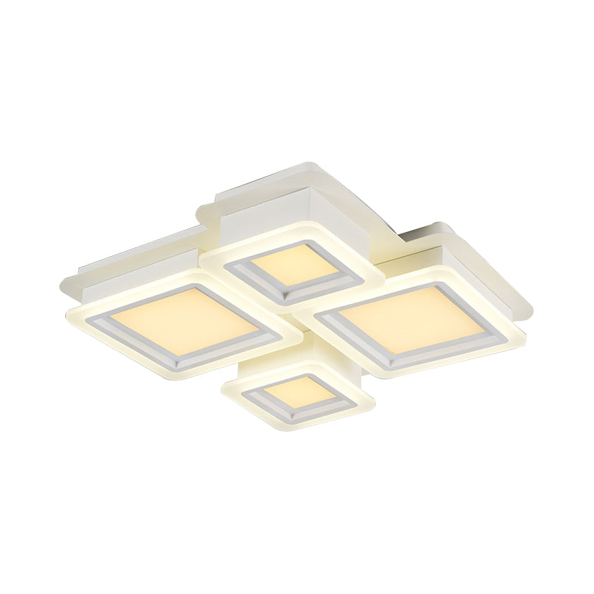 White Flush Mount Ceiling Lamp - 4/7 Lights Brick Acrylic Shade Ideal For Living Room Lighting
