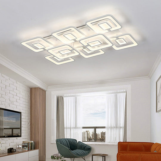Contemporary Led Flush Mount Light White Multi-Layer Ceiling Lamp With Acrylic Shade In