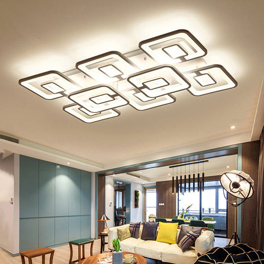 Contemporary Led Flush Mount Light White Multi-Layer Ceiling Lamp With Acrylic Shade In