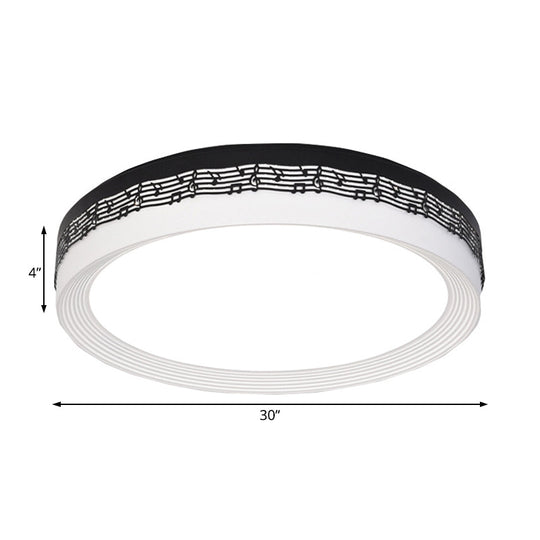 Contemporary Led Ceiling Lamp In Black Round 18/22/30 Dia Flush Mount With Warm/White Lighting And