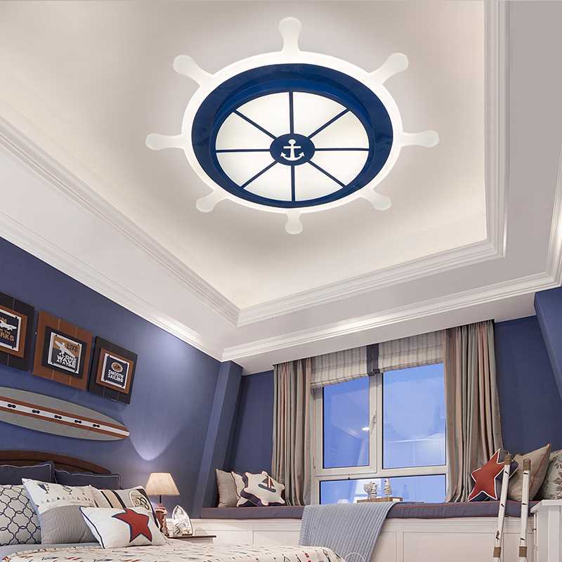 Cartoon Led Flush Pendant Light With Acrylic Rudder Shade - Blue White/3 Color