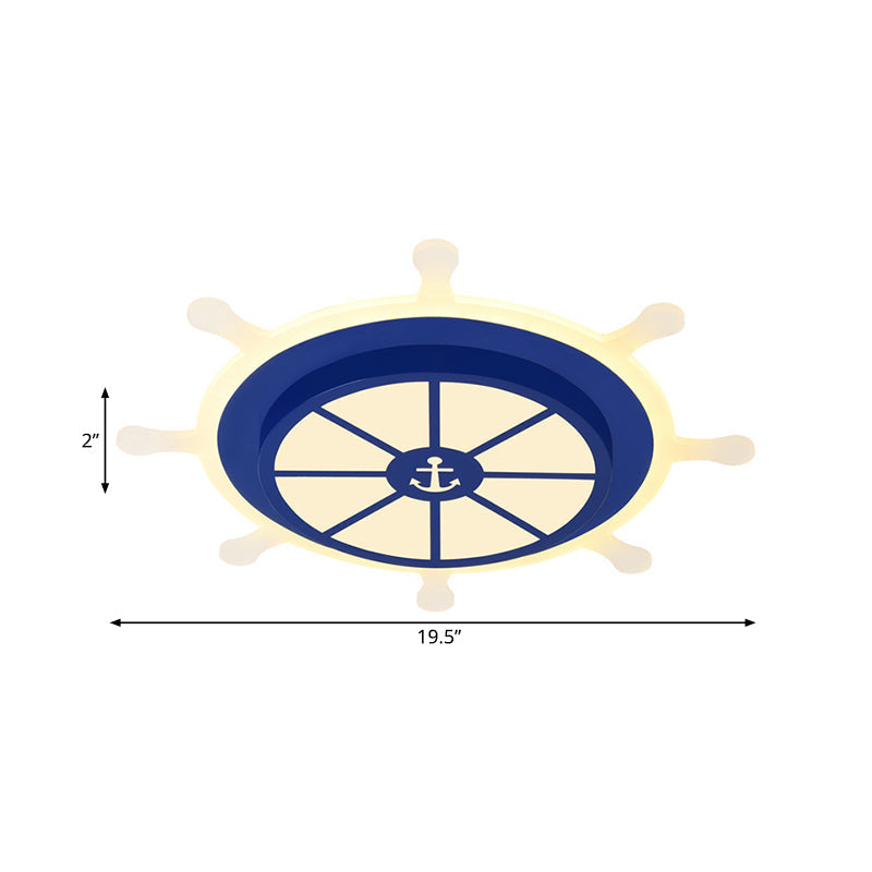 Cartoon Led Flush Pendant Light With Acrylic Rudder Shade - Blue White/3 Color