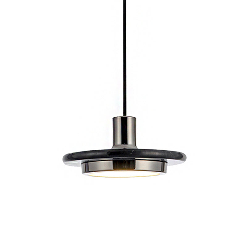 Modern Round Metal Pendant Lighting: 1-Light White/Black/Green Ceiling Lamp With Marble Ring