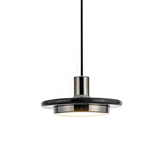 Modern Round Metal Pendant Light With Marble Ring - 1 White/Black/Green