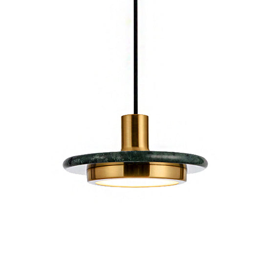 Modern Round Metal Pendant Light With Marble Ring - 1 White/Black/Green