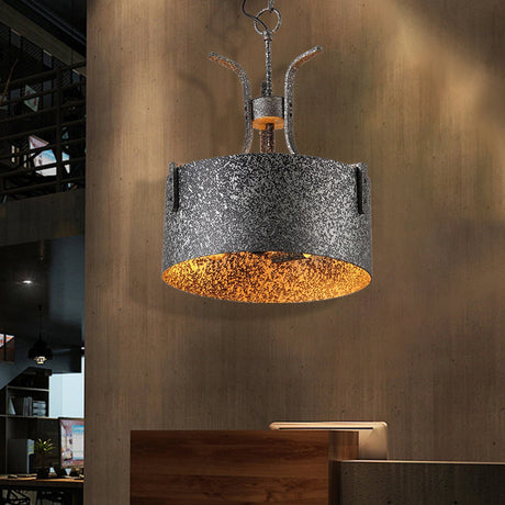 Black Metal Pendant Lamp With Elk Vintage Chandelier Light Fixture - 3-Light Drum Shade 12.5/20 Wide