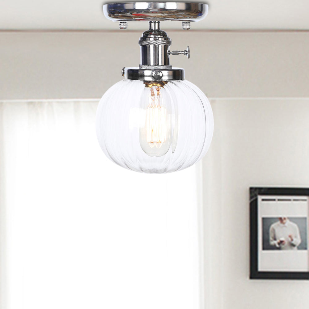 Industrial Chrome Ceiling Mount Light With Clear/Amber Glass Globe For Dining Room Clear / Round