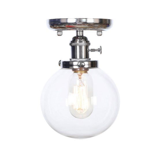 Industrial Chrome Ceiling Mount Light With Clear/Amber Glass Globe For Dining Room