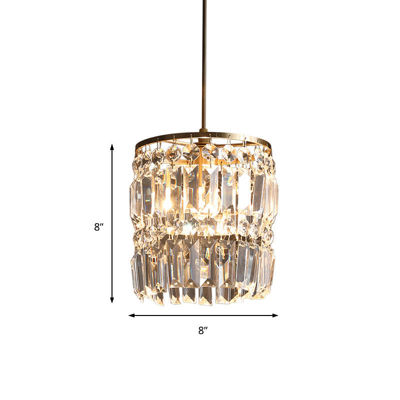 Modern Crystal Drum Chandelier with 2 Tiers Gold Hanging Light for Bedroom Gold