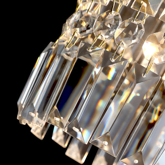 Modern Crystal Drum Chandelier with 2 Tiers Gold Hanging Light for Bedroom Gold