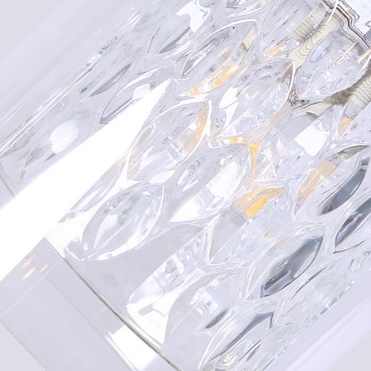 Modern Brass Pendant Light With Prismatic Glass Shade - 3 Lights Cylinder Design