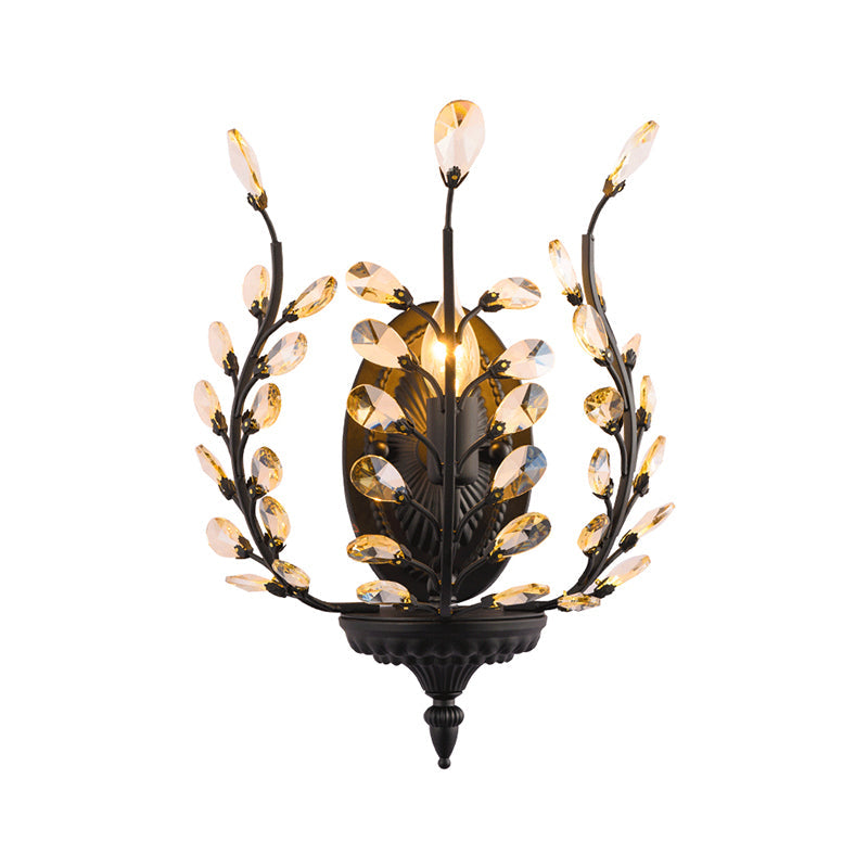 Vintage Metal Flower Wall Sconce With Crystal Leaf Decoration